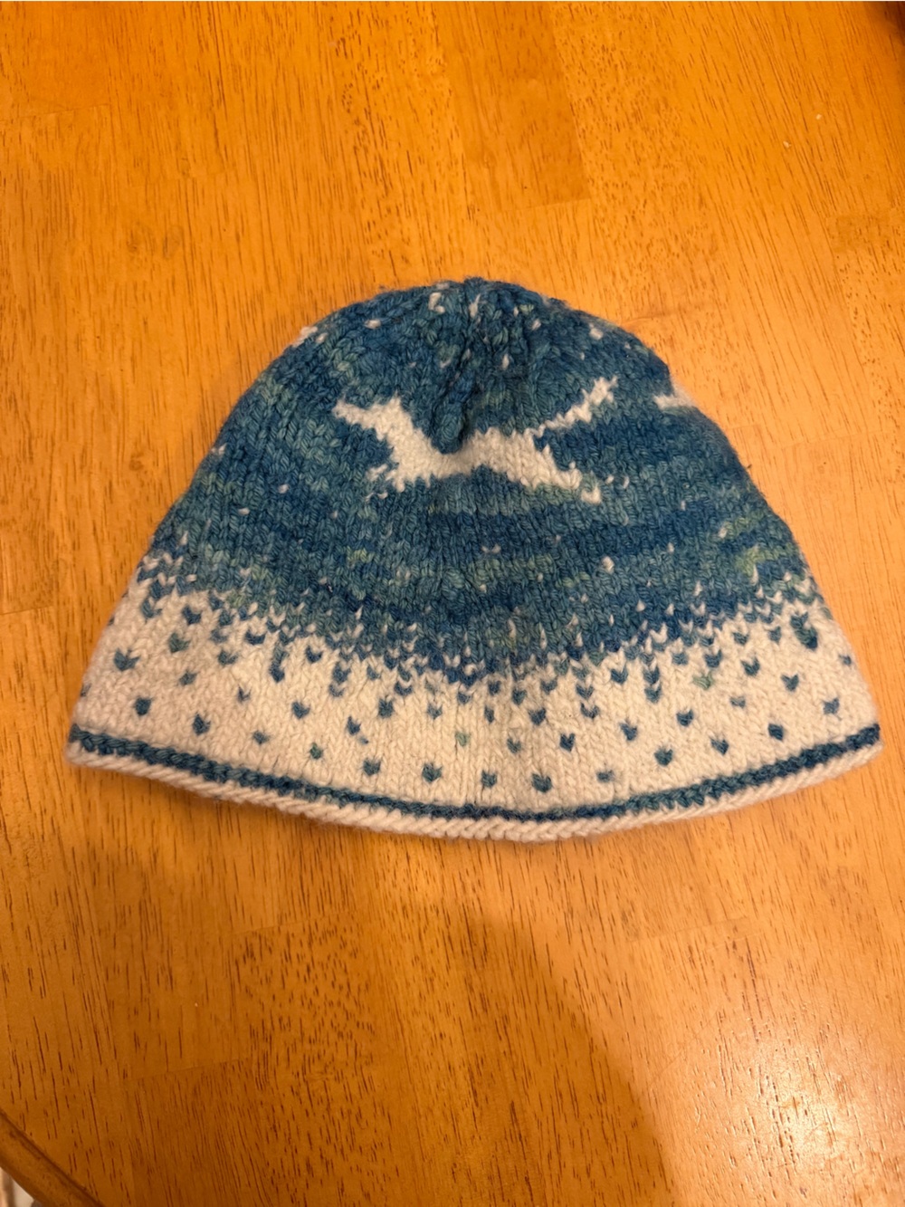 Hand-Knit Blue & White Kids Beanie - Cozy Winter Hat